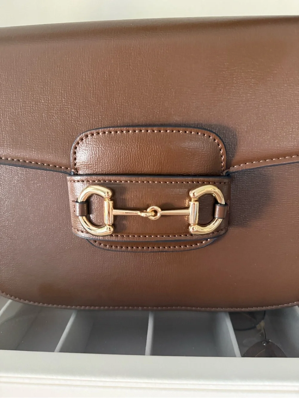 Horsebit Classic Brown Leather crossbody/Shoulder Bag with Gold Hardware